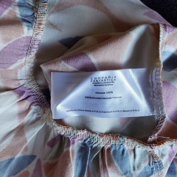 Compania Fantastica Estampado Floral Ruffle Hem Round Neck Blouse Women's Small - Picture 8 of 9